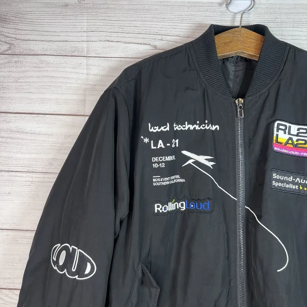 ROLLING LOUD LOUDTECH BOMBER JACKET LA 2021 COACHES JACKET MENS BLACK SIZE L